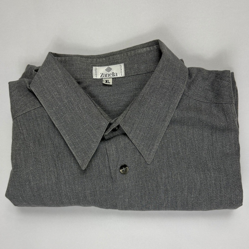 Zanella Mens XL Gray Textured Short Sleeve Button-Up Shirt Made In Italy - Picture 3 of 7